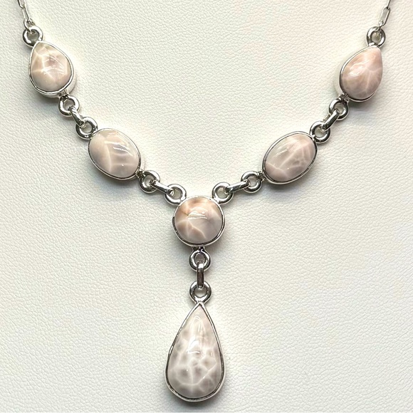 NLP1 Genuine Pink Larimar (Natrolite) Lariat Necklace Paperclip Necklace S925 - Picture 3 of 9